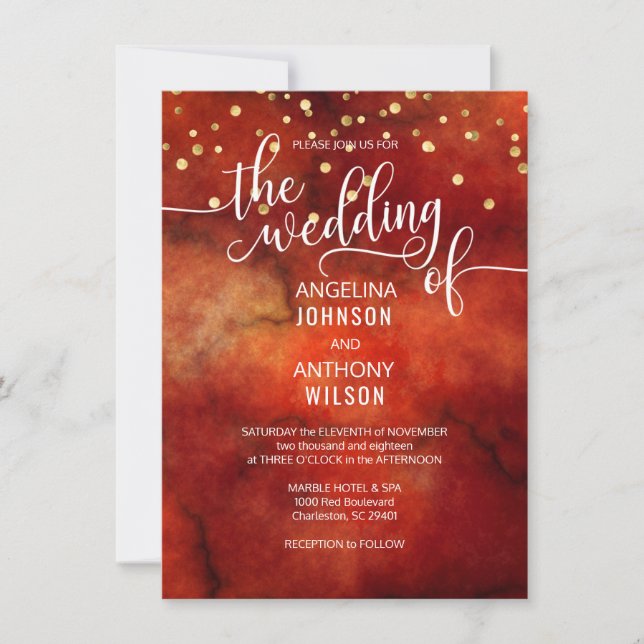 Aquarelle RED Marsala GOLD Wedding Invitations (Devant)