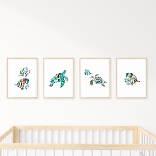 Aquarelle Reef Poisson et tortues de mer Original (Créateur téléchargé)