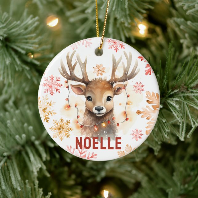 Aquarelle Reindeer Ornement personnalisé (Arbre)