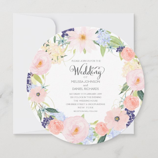 Aquarelle Ressort Floral Faire-part de mariage Wre (Devant)