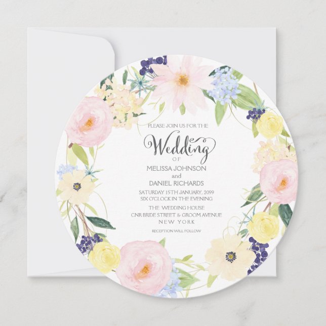 Aquarelle Ressort Floral Faire-part de mariage Wre (Devant)