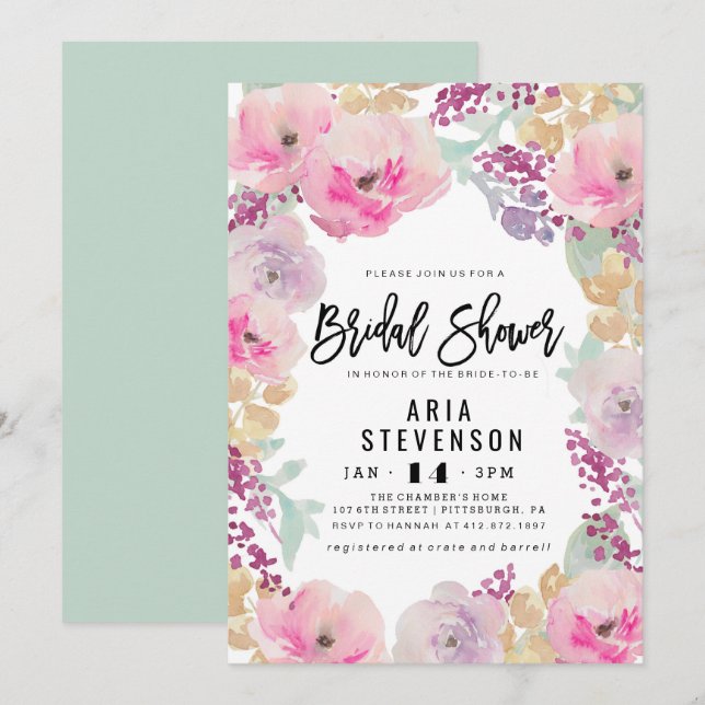 Aquarelle Ressort nuptiale Invitation de douche (Devant / Derrière)