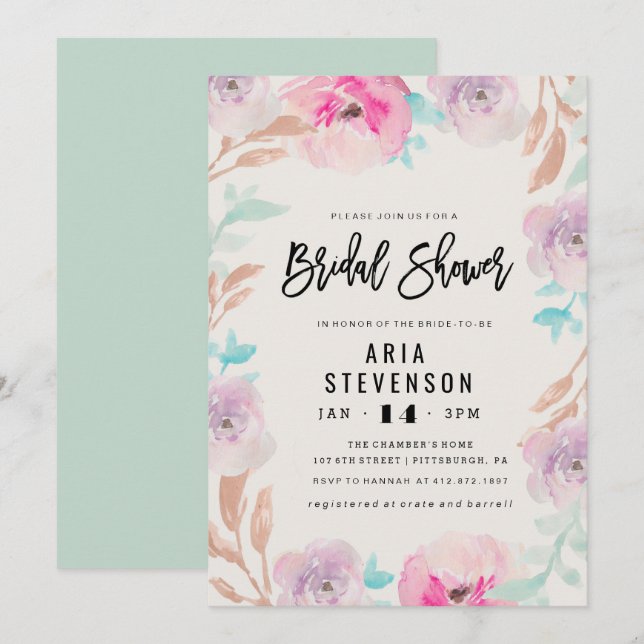 Aquarelle Ressort nuptiale Invitation de douche (Devant / Derrière)