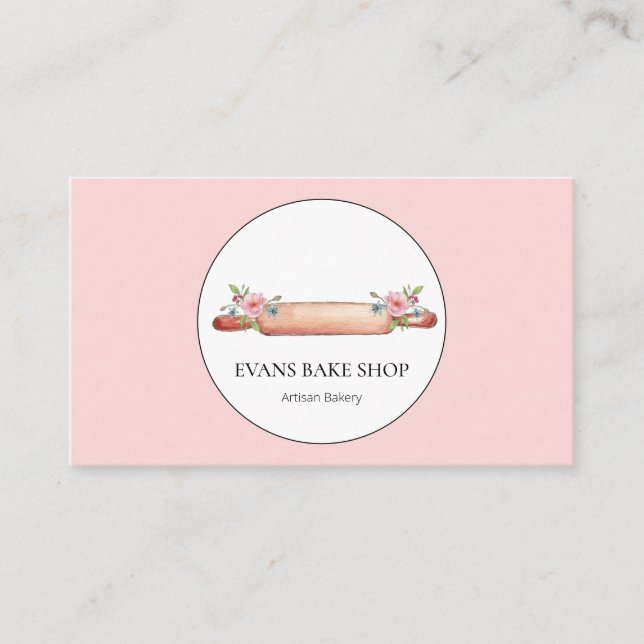 Aquarelle Rolling Pin boulangerie rose carte de vi (Devant)