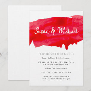 Aquarelle romantique Faire-part de mariage rouge