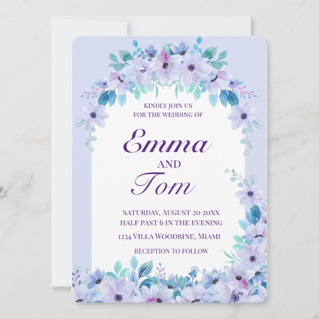 Aquarelle romantique Floral Purple Invitation (Devant)
