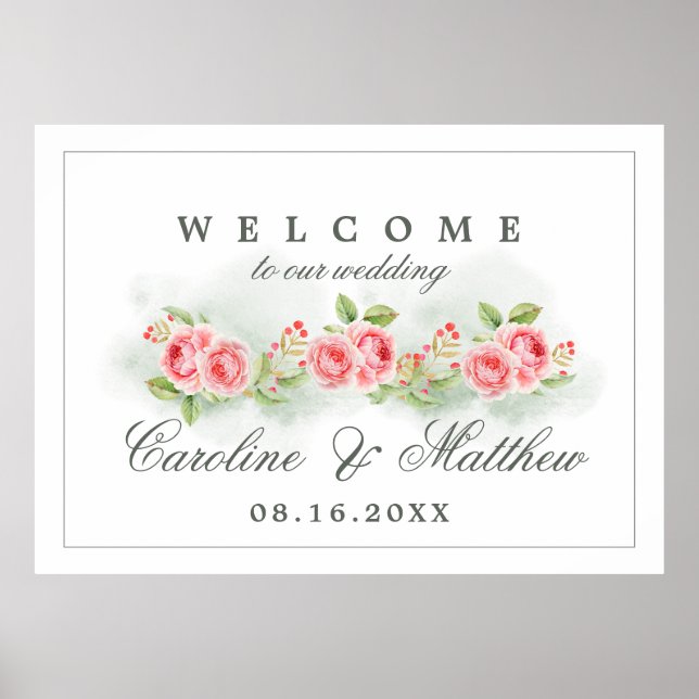 Aquarelle Romantique Rose Affiche de bienvenue Mar (Devant)