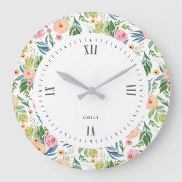Aquarelle Rosa u. Pfirsichpfingstrosenmuster Große Wanduhr