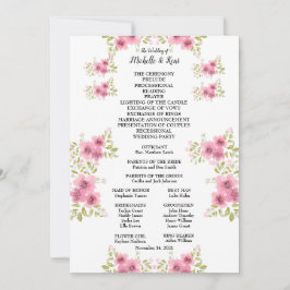 Aquarelle rose Anémone Mariage Programme & Menu
