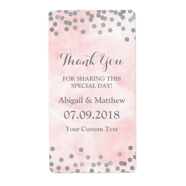 Aquarelle rose Argent Confetti Étiquettes de maria (Devant)