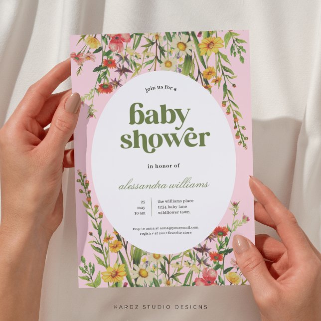 Aquarelle rose Baby shower floral Invitation (This wildflower baby shower invitation is shown in size 5 x 7 in. Other sizes available.)