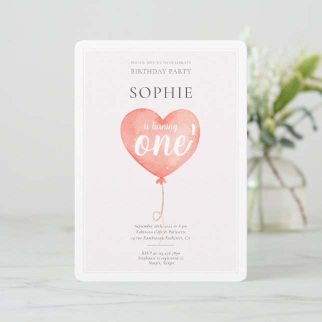 Aquarelle rose balon Invitation de fête d'annivers (Debout devant)