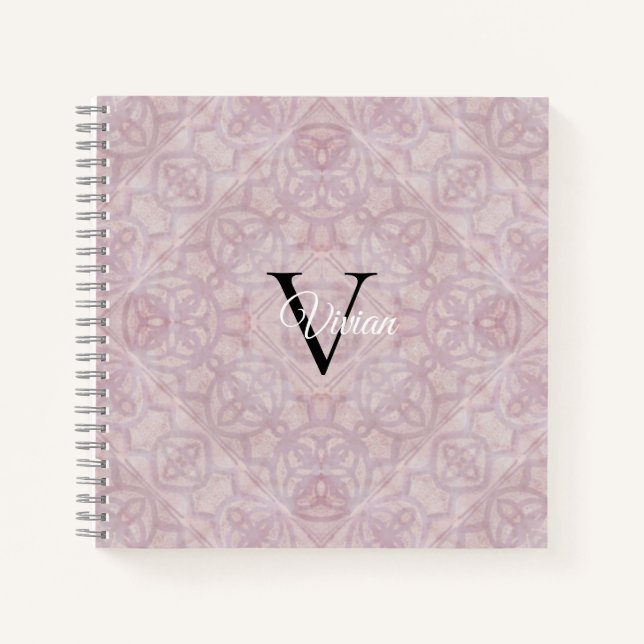 Aquarelle rose Batik Monogramme Nom Carnet (Devant)