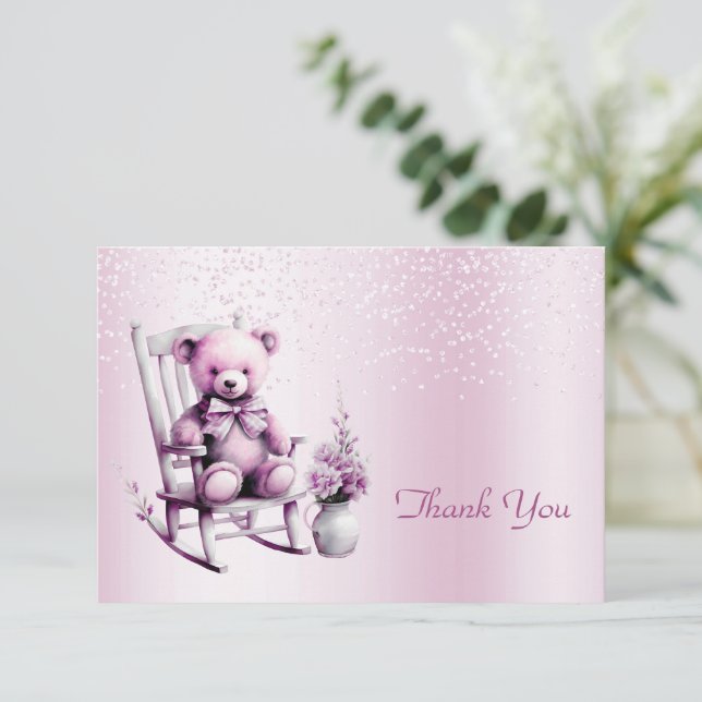 Aquarelle rose bébé Carte de remerciements ours (Debout devant)