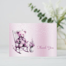 Aquarelle rose bébé Carte de remerciements ours