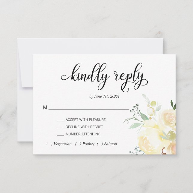 Aquarelle rose Beige Floral Mariage RSVP | MENU (Devant)