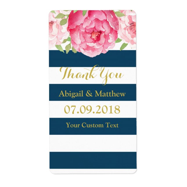 Aquarelle rose Bleu Étiquettes de mariage florales (Devant)