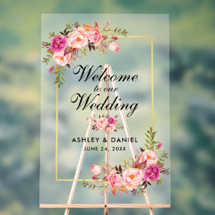 Aquarelle rose Blush Floral or Mariage Bienvenue