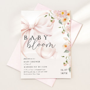 Aquarelle rose Bow Baby shower floral Invitation