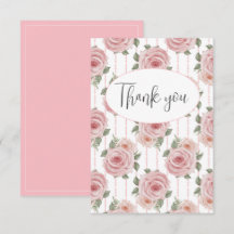 Aquarelle rose Carte de remerciements plat