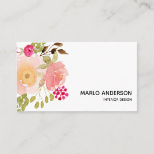 Aquarelle rose Carte de visite floral