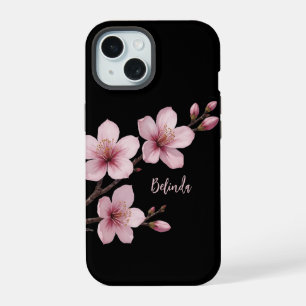Aquarelle rose cerisier noir Monogramme en fleurs