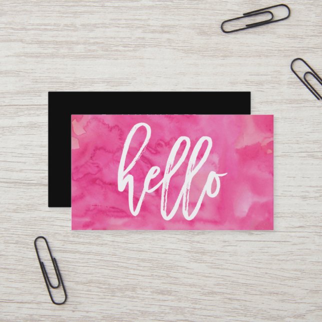 Aquarelle rose Chic Hello | Carte de visite (Devant/Arrière en situation)