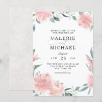 Aquarelle rose ciré Faire-part de mariage florale