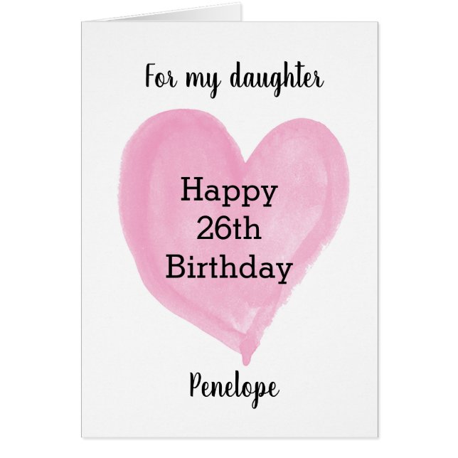 Aquarelle rose Coeur 26e anniversaire (Devant)