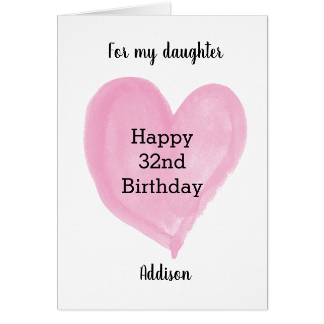 Aquarelle rose Coeur 32e anniversaire (Devant)