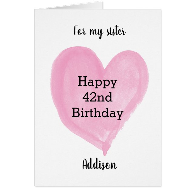 Aquarelle rose Coeur 42e anniversaire (Devant)