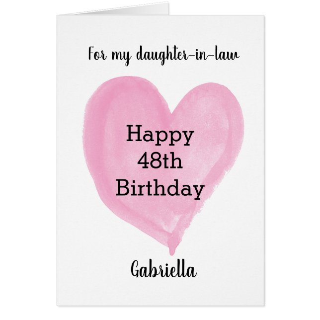 Aquarelle rose Coeur 48e anniversaire (Devant)