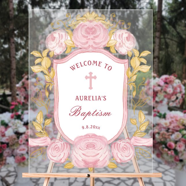 Aquarelle Rose Crest Baptême Bienvenue (Créateur téléchargé)