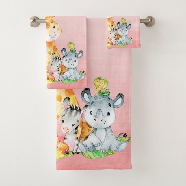Aquarelle rose Cute Safari Jungle Animaux (En situation)