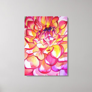 Aquarelle rose Dahlia toile d'art abstraite