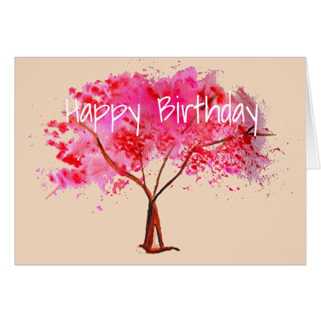 Aquarelle rose d'arbre de fleurs de cerisier (Devant horizontal)