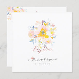 Aquarelle Rose de Jardin Faire-part de Baptême