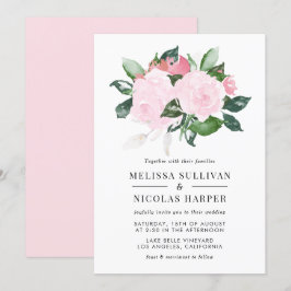 Aquarelle rose douce Roses Faire-part de mariage