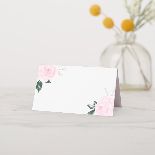 Aquarelle rose douce Roses Floral Cartes de Place (Devant)