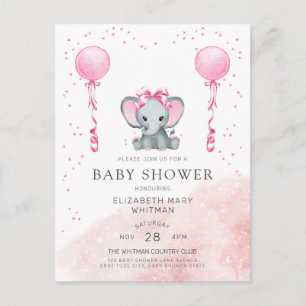 Aquarelle rose Eléphant Baby shower Invitation