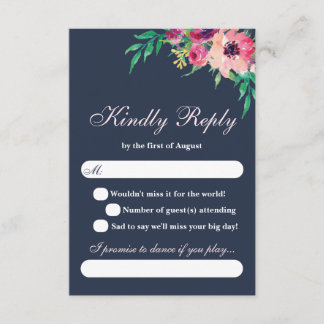 Aquarelle rose et carte de mariage floral marine R