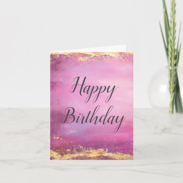 Aquarelle rose et dorée Foil Trier Carte d'anniver (Devant)