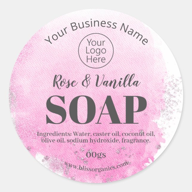 Aquarelle Rose Et Étiquettes Soap Fabriqué À La Ma (Devant)