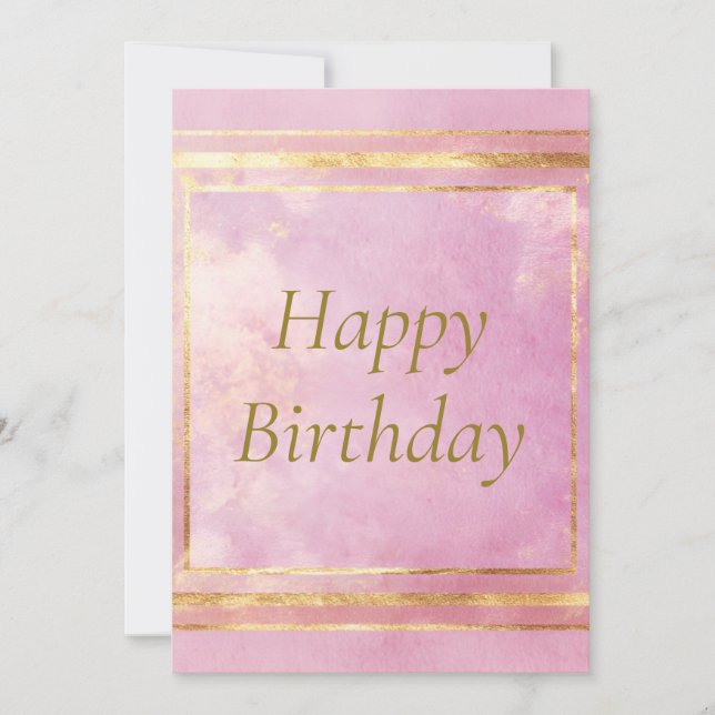 Aquarelle rose et huile d'or Bonne carte d'anniver (Devant)