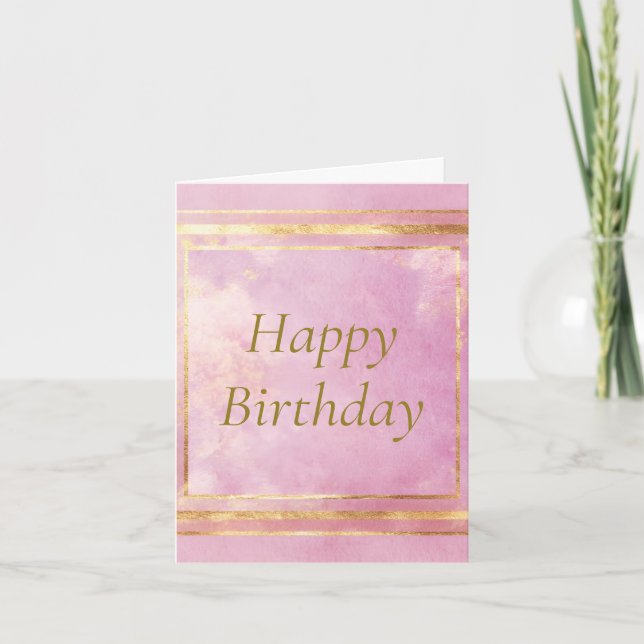 Aquarelle rose et huile d'or Bonne carte d'anniver (Devant)