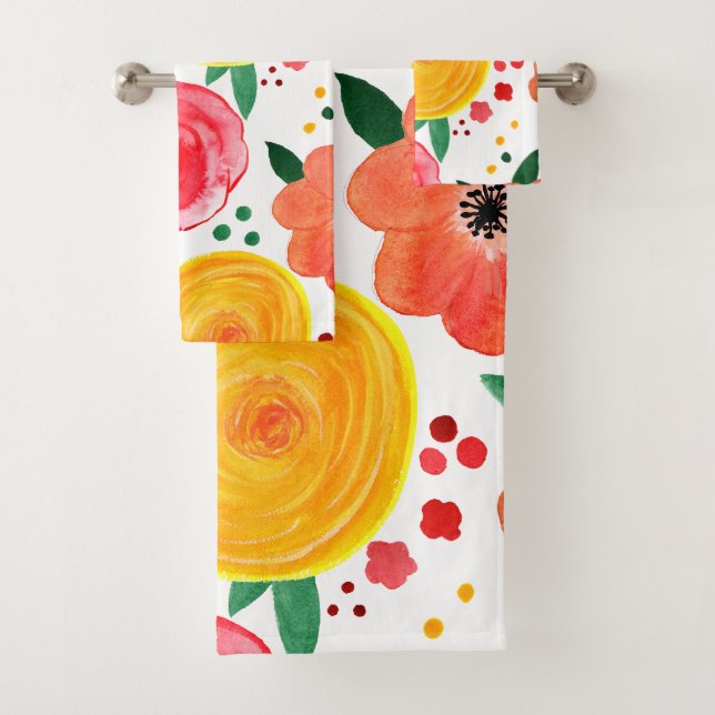 Aquarelle rose et jaune Serviettes à main florales (En situation)