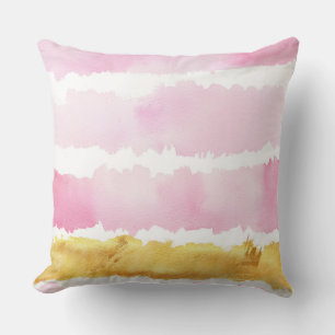 Aquarelle rose et or avec oreiller à lancer rayé