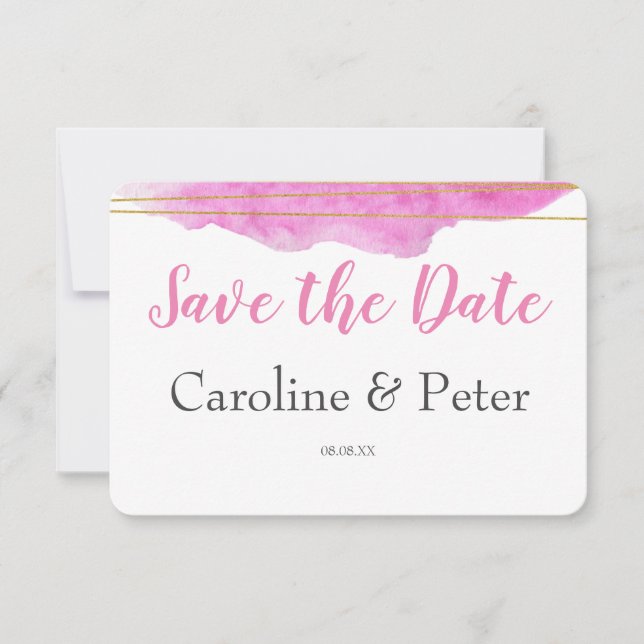 Aquarelle rose et or Enregistrer la carte Date (Devant)