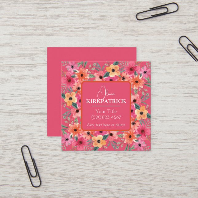 Aquarelle Rose Et Orange Cartes de visite Floraux (Devant/Arrière en situation)