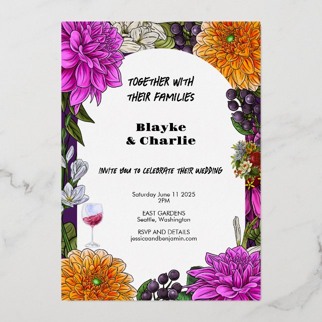 Aquarelle rose et orange Faire-part de mariage Flo (Recto)